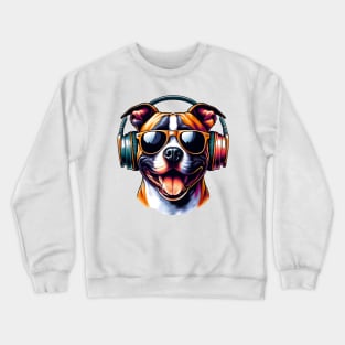 American Staffordshire Terrier Smiling DJ: Bold Beats and Grins Crewneck Sweatshirt